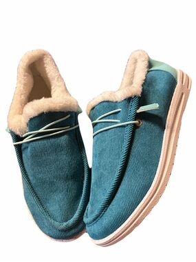Teal Fleece-Lined Women's Slip-On Loafers